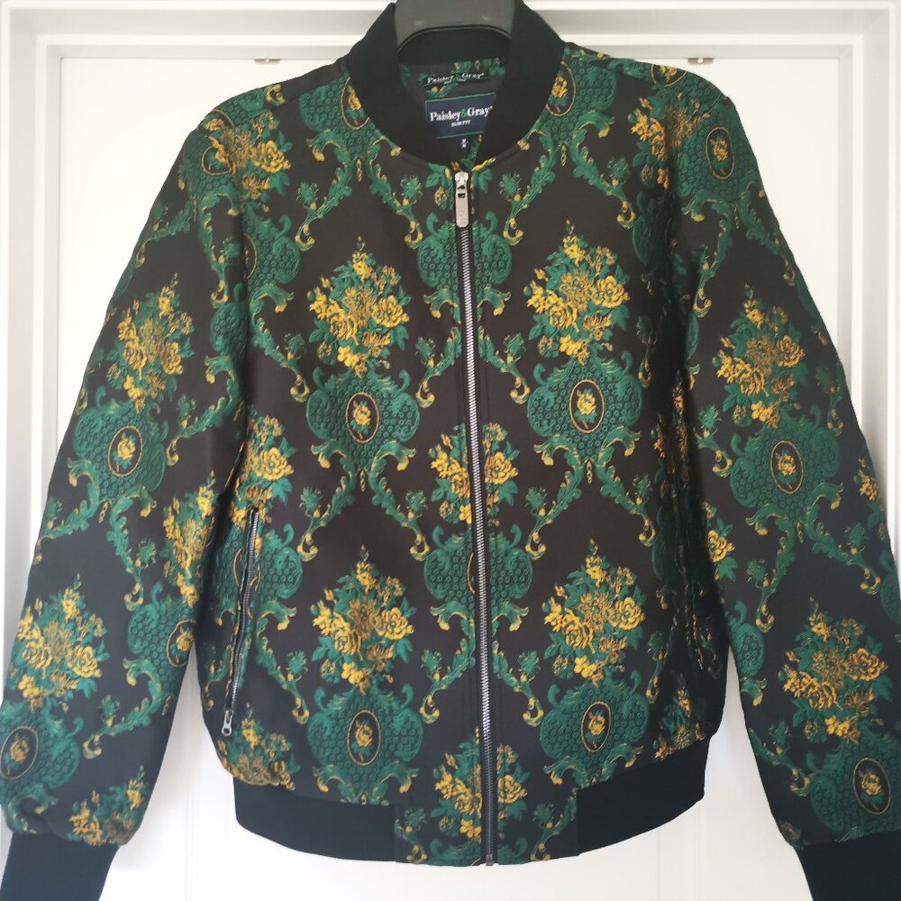 Paisley & Gray Hyde Bomber Jacket - Black Green Gold Size M